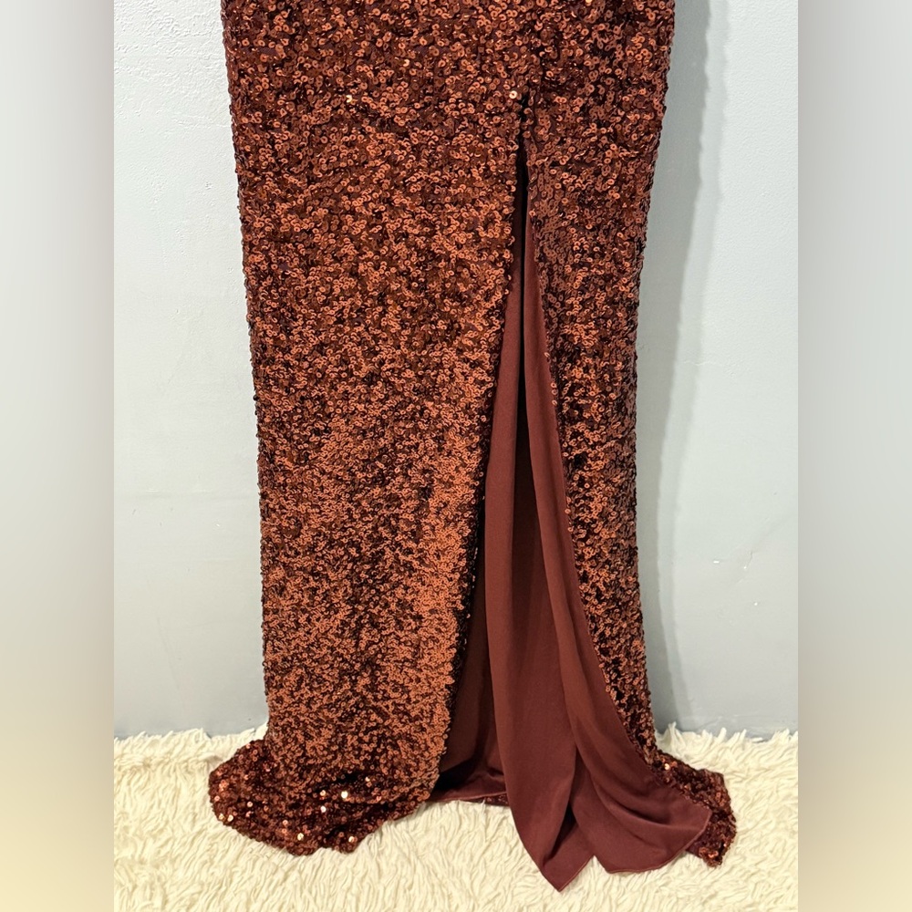 NWT Windsor Lyla Formal Sequined Floor Length Gown in Copper Women’s Size XS‎ - Picture 9 of 12